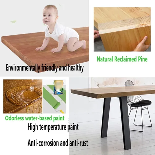 Vista 6 de Mesa moderna de madera maciza simple para el hogar, dormitorio, oficina, sala de reuniones, escritorio de computadora, patas de metal fuertes