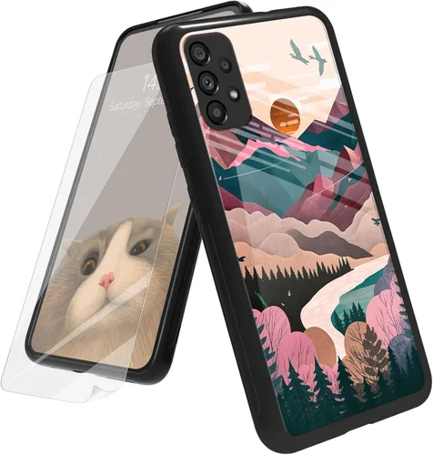 Vista 169 de Funda para Samsung Galaxy A12 5G con protector de pantalla, parte trasera de vidrio templado + TPU de silicona suave que absorbe los golpes