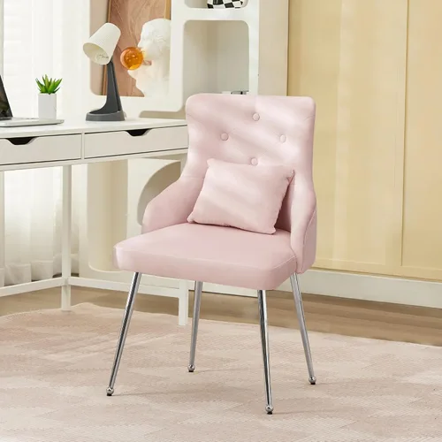 Vista 22 de Sillas de comedor de terciopelo, sillas de acento tapizadas de terciopelo, silla de cocina con patas de metal y almohada lumbar para comedor, sala