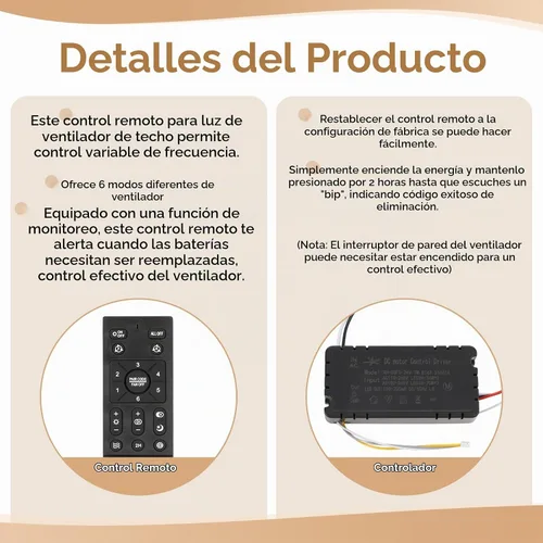 Vista 3 de Kit de control remoto de luces de ventilador de techo con 6 ajustes regulador de atenuación Control variable para luz de ventilador de dormitorio