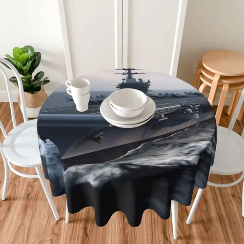 Vista 7 de Mantel redondo con estampado de portaaviones de 60 pulgadas, suave, resistente a las arrugas, impermeable, para cocina, comedor, fiestas, camping