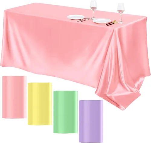 Vista 30 de TURSTIN Paquete de 4 manteles de satén negro de 102 x 58 pulgadas, mantel rectangular de seda brillante, tela suave, decoración de mesa para bodas