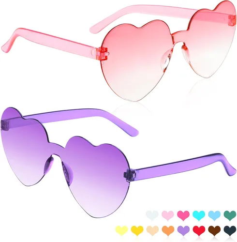 Vista 102 de Lentes de sol con forma de corazón, 2 pares de lentes de sol en forma de corazón, gafas de sol rave para mujeres, regalos de fiesta