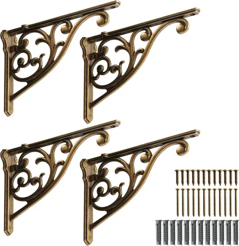 Vista 76 de Soportes de estante de 4 pulgadas, paquete de 4 soportes de pared de latón antiguo de alta resistencia, estantes decorativos de cocina victoriana