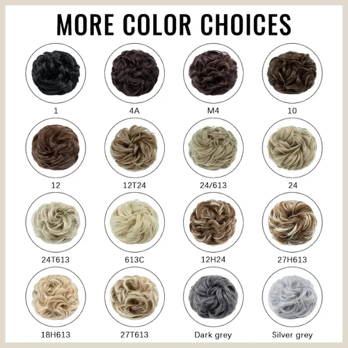Vista 6 de Hairro Pieza de pelo para mujer, moño desordenado, esponjoso, despeinado, recogido, ombré, coleteros sintéticos, dona, elástico, para boda, novia