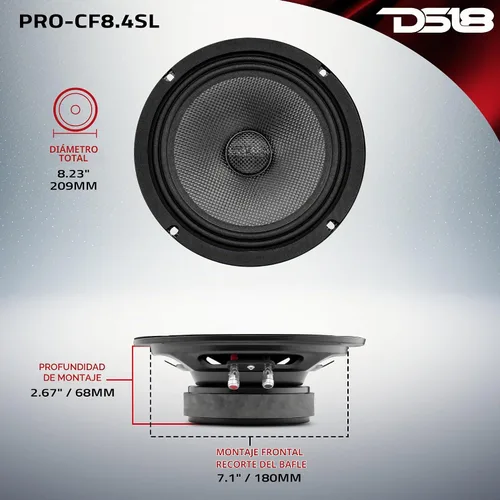 Vista 4 de DS18 PRO-CF8.4SL Altavoz de Graves-Medios de Cono de Fibra de Carbono Poco Profundo de 8" Resistente al Agua 275 Vatios Rms 4-Ohm - Excelente