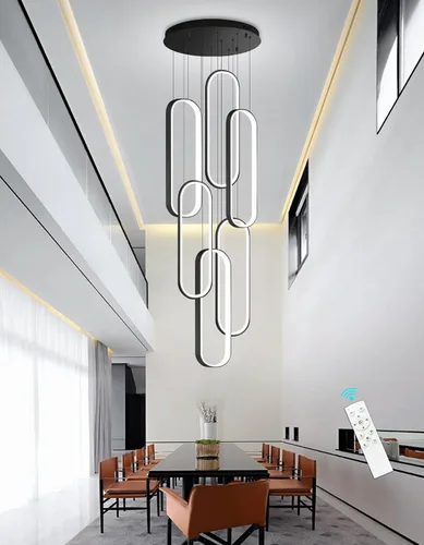 Vista 22 de Lámpara de Araña de Anillo Moderna LED Regulable Luz de Techo para Isla de Cocina Sala de Estar Escaleras Comedor Negro