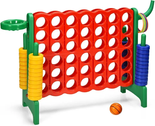 Vista 10 de KOTEK Juego gigante 4 en una fila, juego familiar jumbo de 4 en puntuación con deslizadores de liberación rápida, 42 anillos, lanzamiento de anillos