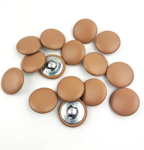 Vista 48 de Heyiwell 30 botones redondos cubiertos de cuero con vástago de metal, para vestidos de novia, camisas, vestidos, manualidades de costura (beige, mm)