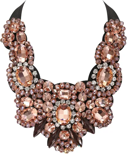 Vista 11 de Flyonce - Collar de diamantes de imitación con cuentas de cristal, collar tipo babero con cuentas gruesas, joyería para mujer Negro