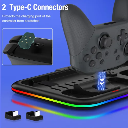 Vista 5 de AXYBCOOL RGB Switch Charger Dock for Nintendo SwitchSwitch LiteOLEDSwitch Charging Stand with 8 Games Storage for Switch Pro Controller Joycons