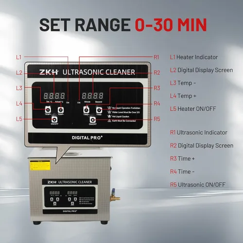 Vista 4 de ZKH Máquina profesional de limpieza de joyas 10L, limpiador sónico de alta frecuencia con temporizador digital y calentador, máquina ultrasónica