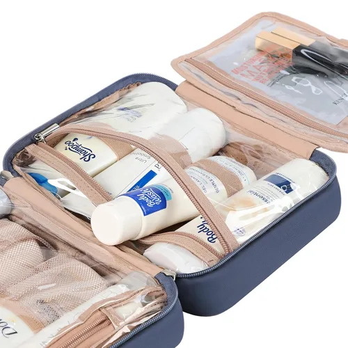 Vista 5 de NISHEL Neceser de viaje para mujer, organizador de artículos esenciales de maquillaje, estuche colgante para accesorios, cosméticos, Egeo-azul, M