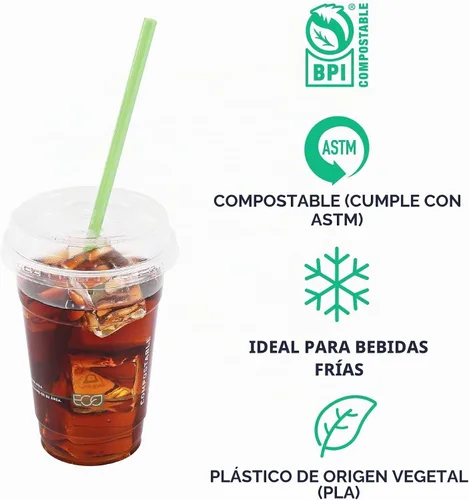 Vista 4 de Eco-Products GreenStripe - Tapas planas de plástico compostable, caja de 1000, agujero perforado para pajilla, se adapta a vasos de 7 y 10 onzas