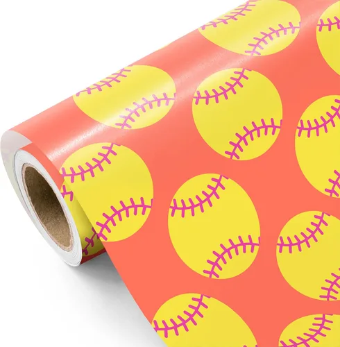 Vista 15 de WRAPAHOLIC Rollo de papel de regalo de béisbol - Rollo mini - 17 pulgadas x 9.8 pies - Papel de regalo deportivo clásico de béisbol, perfecto
