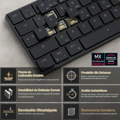 Vista 4 de BAROCCOMiSTEL AIRONE Teclado mecánico, diseño del 65%, interruptor Cherry MX ULP, retroiluminación RGB, cable USB-C, Windows/MacOS/iOS, soporte