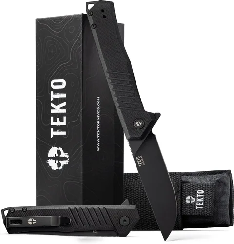 Vista 11 de TEKTO F1 Alpha - Cuchillo de bolsillo plegable, hoja trasera recta modificada, acero D2 recubierto de titanio, cuchillo táctico, cuchillos