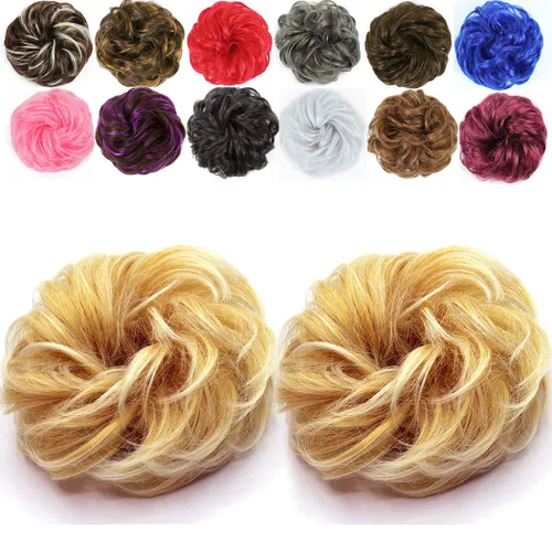 Vista 26 de 2 extensiones de cabello desordenado para moño (12) Banda de goma ondulada y rizada elástica para coleta de caballo