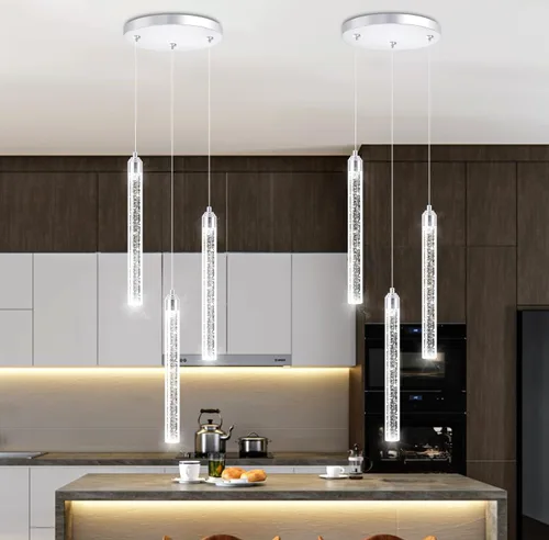 Vista 33 de Candelabros de cristal modernos de 1 luz LED regulable Iluminación colgante para isla de cocina, comedor, pasillo