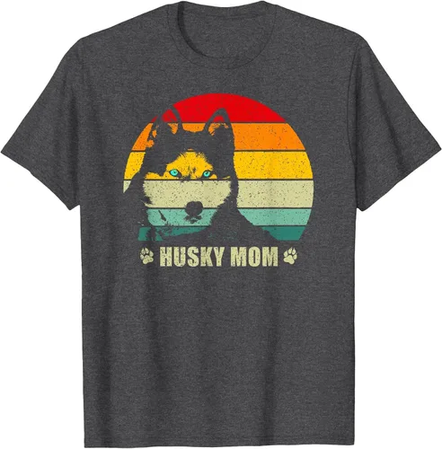 Vista 48 de Husky Mom Retro Dog Lover Mother Siberian Huskies Tee Women T-Shirt Asphalt Grey