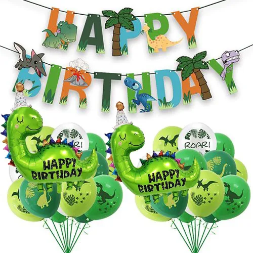 Vista 5 de Globos grandes de dinosaurio verdes, 2 piezas de 35 pulgadas, globo de cumpleaños de dinosaurio