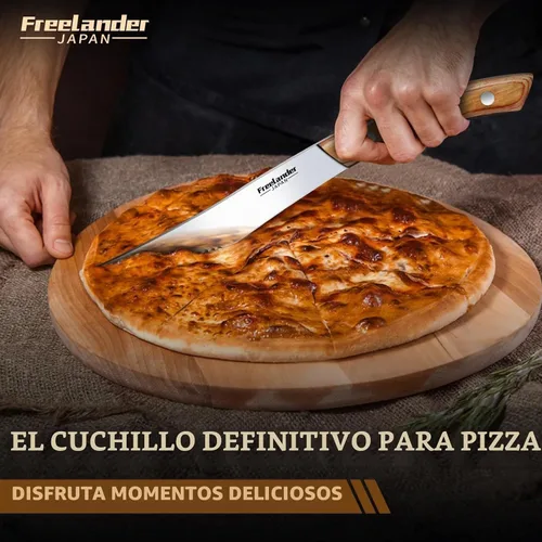 Vista 4 de Freelander Juego de 4 cuchillos para pizza con cuchillas afiladas de acero inoxidable, diseño forjado de espiga completa, mango ergonómico