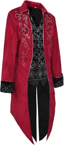 Vista 2 de IWQBQ Men's Medieval Steampunk Tailcoat Halloween Costumes Gothic Vintage Court Jacket