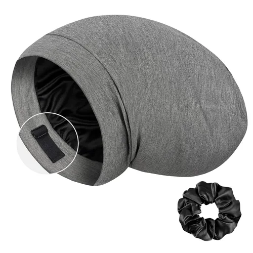 Vista 10 de LULUSILK Gorro de seda de morera 100% para dormir con coletero Azul Bijou