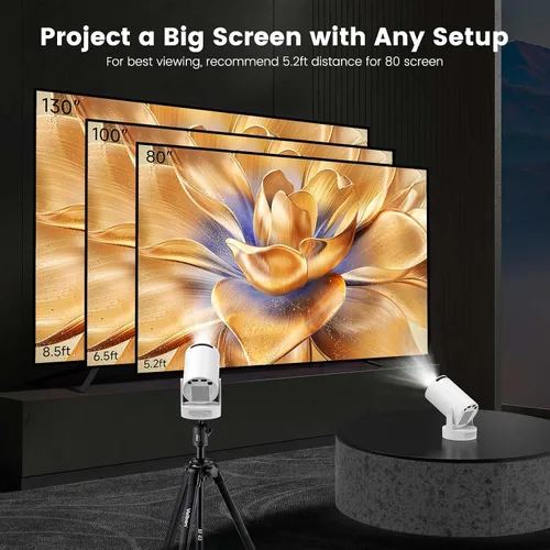 Vista 5 de Mini Proyector con WiFi y Bluetooth, Proyector Portátil Compatible con Altavoz Soundbase, 170 ANSI, Corrección Trapezoidal Vertical Automática 180°