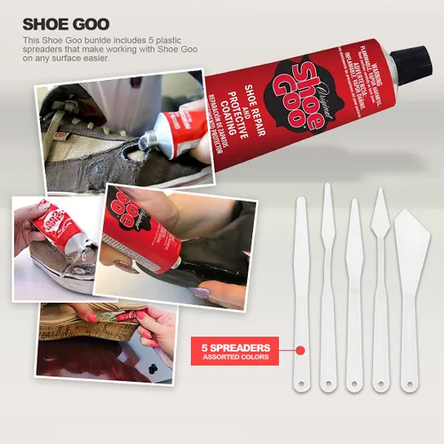 Vista 5 de Adhesivo de reparación Black Shoe Goo para fijar zapatos o botas desgastados, negro, 3.7 onzas (3.7 fl oz), 4 puntas aplicadoras de punta de corte
