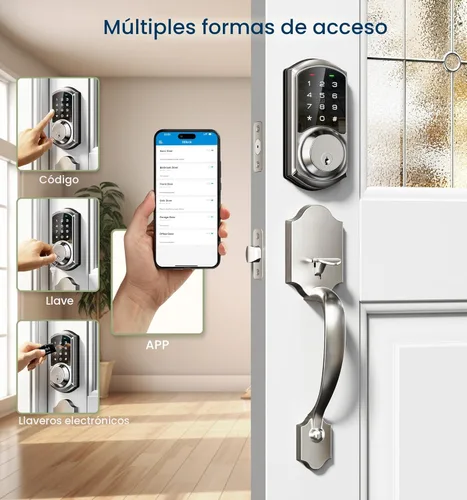 Vista 2 de Veise VE06-H - Juego de cerradura inteligente para puerta delantera, control de aplicación, cerrojo de entrada sin llave con manija de palanca