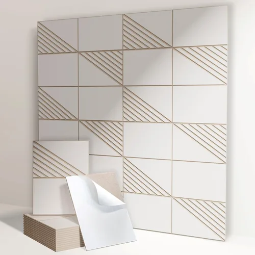 Vista 22 de Paneles acústicos, paneles de pared acústicos autoadhesivos, 12 piezas Chevron Peak - Blanco pálido