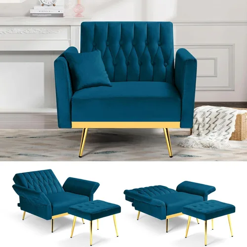 Vista 15 de Silla decorativa de terciopelo con respaldo y reposabrazos Verde oliva