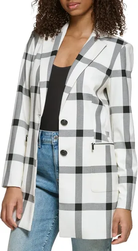 Vista 3 de Karl Lagerfeld Paris Windowpane - Chaqueta suave de manga larga para mujer