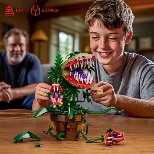 Vista 7 de Audrey II - Juego de 2 bloques de construcción botánicos de plantas de piraña compatibles con Lego, kit de juguetes de terror, decoración de tienda