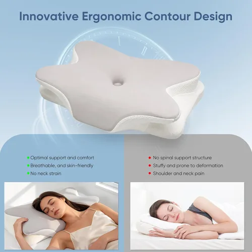 Vista 4 de Almohada cervical para el cuello para aliviar el dolor, almohada ergonómica de espuma viscoelástica para dormir de lado, almohadas ortopédicas