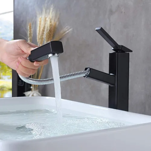 Vista 10 de KAIYING Grifo de lavabo de baño con rociador extraíble, grifo mezclador de lavabo de una sola manija para agua fría y caliente, grifo de fregadero