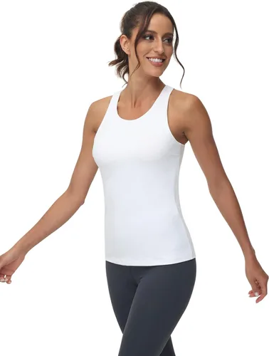 Vista 4 de Camiseta sin mangas de entrenamiento de cuello alto para mujer, brasier deportivo de cobertura completa con sujetadores de estante incorporado