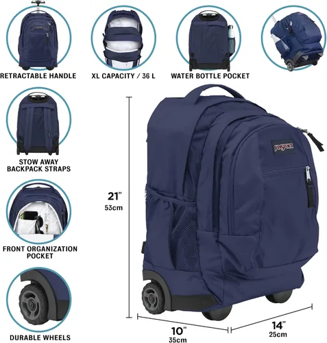 Vista 3 de JanSport Driver 8 - Mochila de viaje con ruedas y funda para laptop de 15 pulgadas