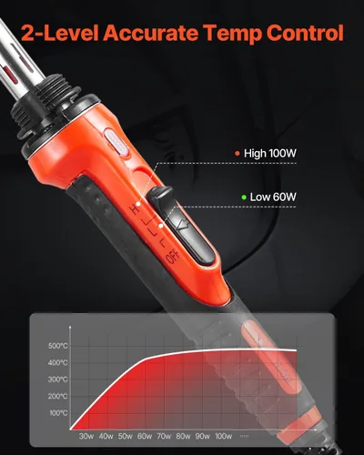 Vista 2 de VEVOR Kit de soldador de plástico, soldador de plástico de doble potencia de 60 W/100 W, con 3 puntas de soldadura y 20 varillas de soldadura