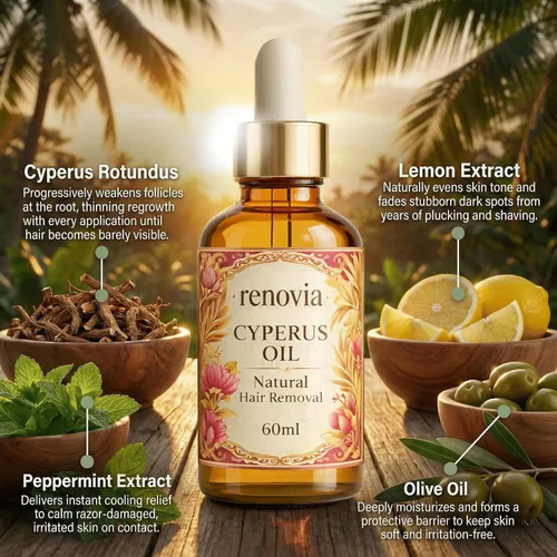 Vista 3 de Renovia Cyperus Rotundus Oil - Cyperus Rotundus - Suero de depilación para la piel, aceite natural para el cuidado de la piel, Cyperus Rotundus