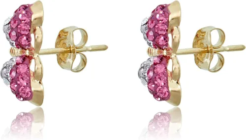 Vista 2 de AVORA Pendientes de botón de mariposa de cristal con elementos Swarovski rosa y blanco de oro amarillo de 10 quilates, Oro amarillo, Sin piedra