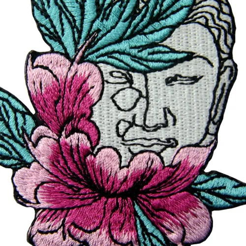 Vista 2 de Parche bordado con apliques de flor de loto y Buda para coser