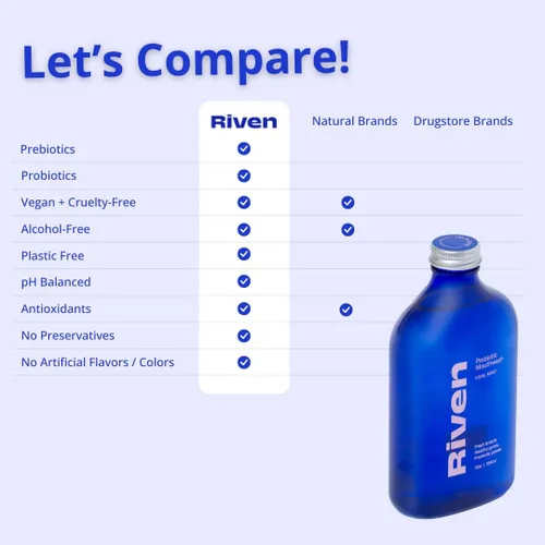 Vista 4 de Riven Enjuague bucal probiótico, paquete de 2 unidades, fabricado en Estados Unidos, enjuague oral equilibrador de pH con probióticos, sin flúor