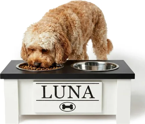 Vista 31 de GTW Soporte de Cuenco Elevado Personalizado para Perros Grandes, Medianos, Pequeños y Extra Pequeños - Cuencos de Acero Inoxidable para Comida