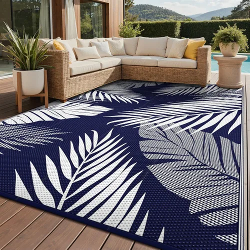 Vista 27 de GENIMO - Alfombra para exteriores de 6 x 9 pies, para patio, espacios amplios, reversible, de pajillas de plástico, alfombra impermeable para Azul