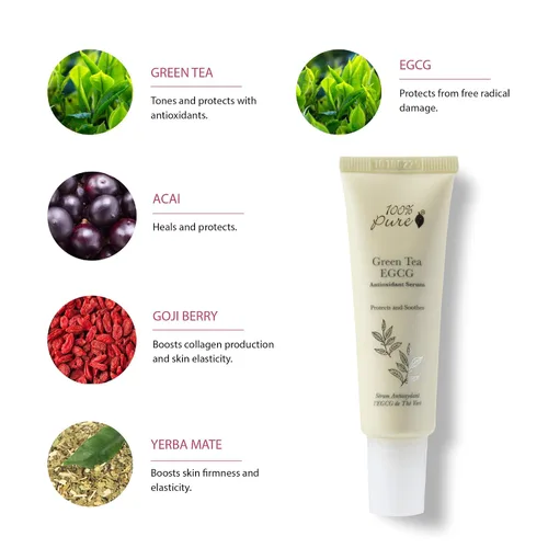 Vista 5 de 100% PURE Green Tea EGCG Suero, suero antiarrugas diario para todo tipo de piel, suero facial antiarrugas, hecho con té verde EGCG (1 onza líquida)