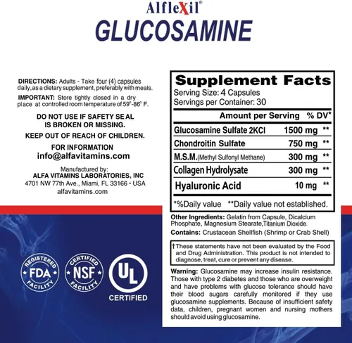Vista 4 de Suplemento nutricional de glucosamina y condroitina de alta calidad, soporte saludable para articulaciones, huesos y rodillas, rico en MSM