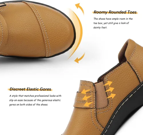 Vista 4 de Mocasines de cuero clásicos y cómodos para mujer, bonitos zapatos de vestir informales, ligeros, para caminar, zapatos planos para el trabajo diario
