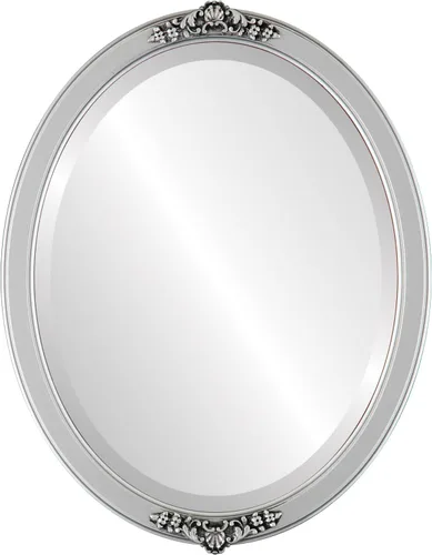 Vista 17 de Espejo de pared biselado ovalado para decoración del hogar, estilo Athena, negro plateado, dimensiones exteriores de 14 x 18 pulgadas